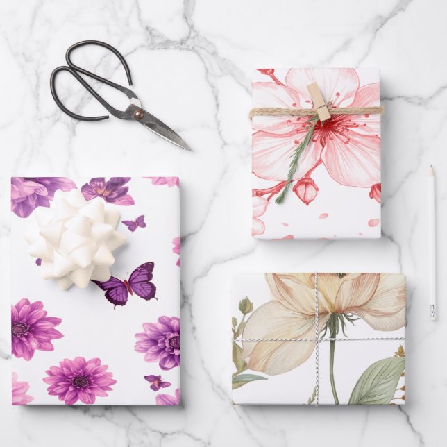 Romantic Rosy Blossom Harmony Creamy Pink Floral Geschenkpapier Set (Vorderseite)