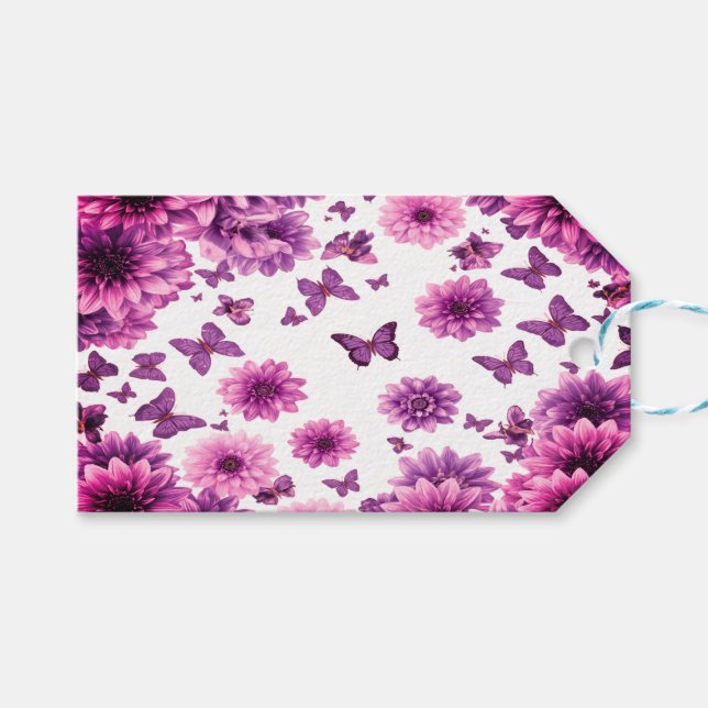 Romantic Rosy Floral Geschenkanhänger (Vorderseite (Horizontal))