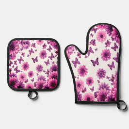 Romantic Rosy Floral Ofenhandschuh & Topflappen-Set