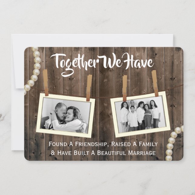 Romantic & Rustic Vow Renewal Two Photo Invitation Einladung (Vorderseite)