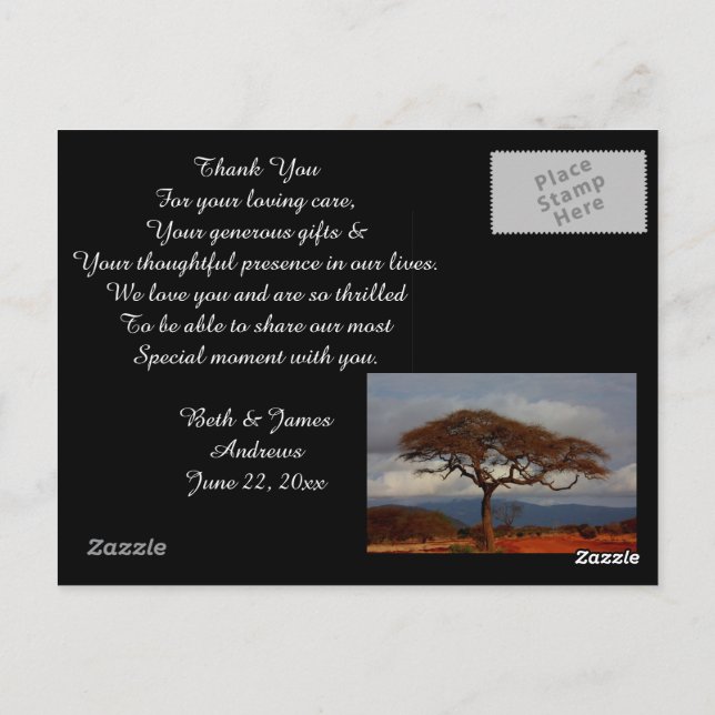 Romantic Safari Africa Bridal Danke, Karten (Rückseite)