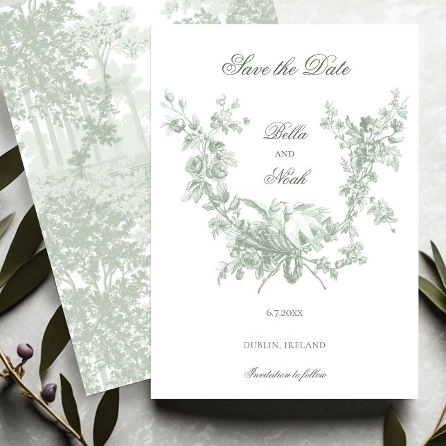 Romantic Sage Floral Wreath w/Lovebirds Wedding Save The Date (Von Creator hochgeladen)