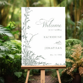 Romantic Sage Green Floral Garden Wedding Welcome Poster