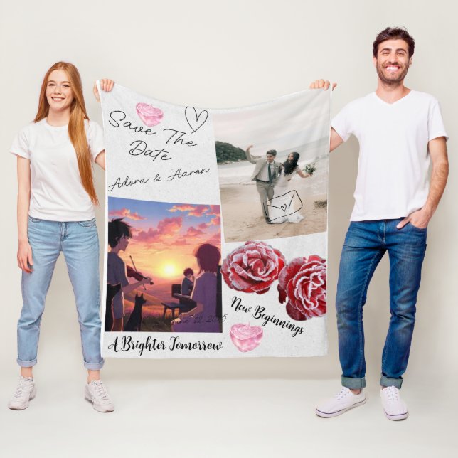 Romantic Save The Date Wedding Collage Fleecedecke (Beispiel)