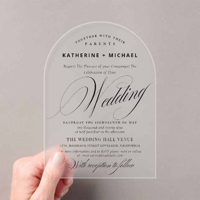 Romantic Script Calligraphy Simple & Chic Wedding Acryleinladungen (Insitu (Handheld))