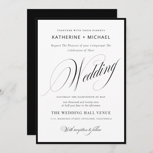 Romantic Script Calligraphy Simple & Chic Wedding Einladung (Vorne/Hinten)