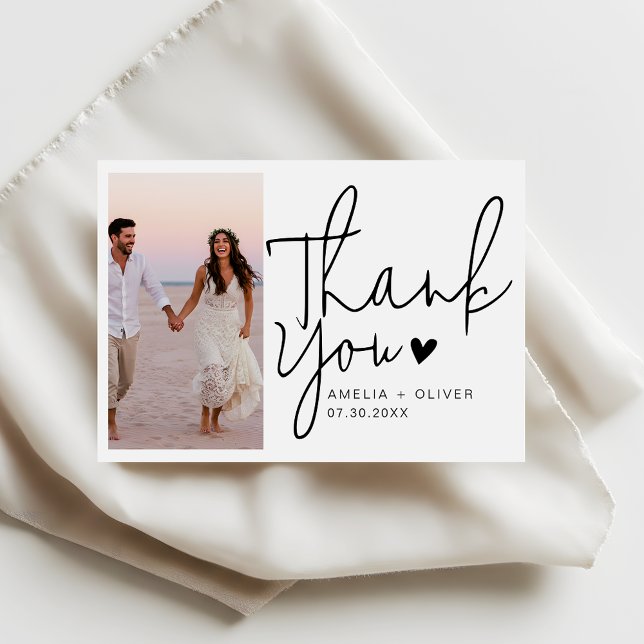 Romantic Script Typography Wedding Photo Dankeskarte (Von Creator hochgeladen)