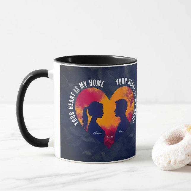 Romantic Silhouette Couple Heart Two-Tone Mug Tasse (Mit Donut)