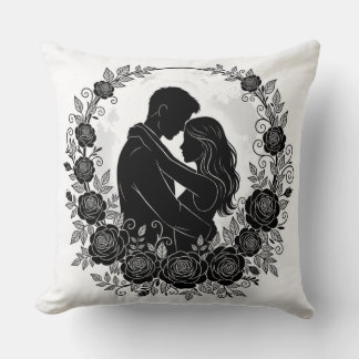 ​Romantic Silhouette Couple Rose Wreath Pillow Kissen