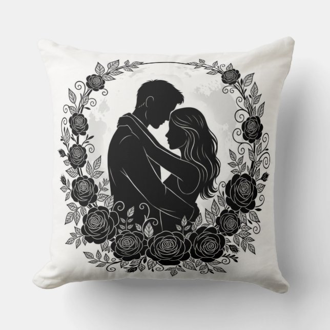 ​Romantic Silhouette Couple Rose Wreath Pillow Kissen (Vorderseite)