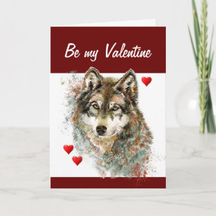 Romantic Silly Watercolor Wolf Valentine Feiertagskarte