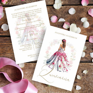 Romantic Spanish Quinceañera in Pink Shades Einladung