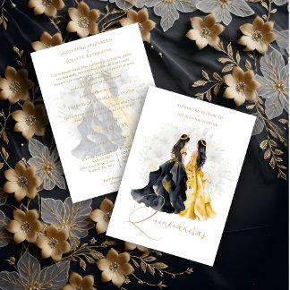 Romantic Spanish Quinceañera Twins in Black Yellow Einladung