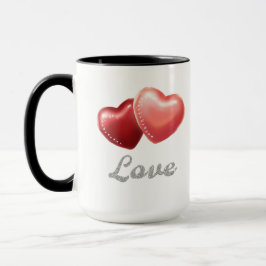 Romantic Sparkling Red Hearts "Love" Glitter Desig Tasse