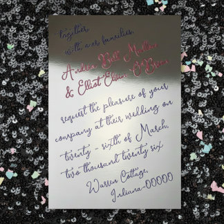 Romantic Spring Wedding Pink, Purple & Silver Folieneinladung