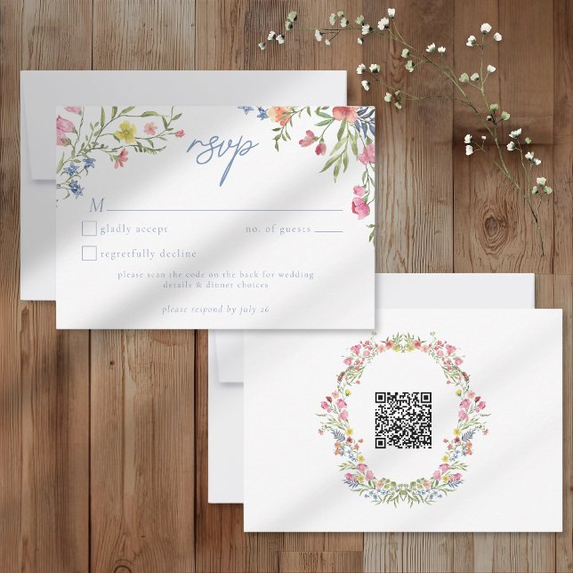 Romantic Spring Wildflower Garden Wedding QR RSVP Karte (Von Creator hochgeladen)