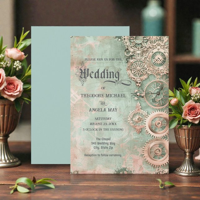 Romantic Steampunk Gears Wedding Invitation Einladung (Von Creator hochgeladen)