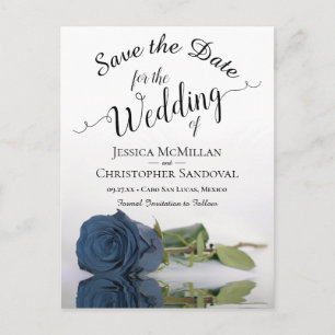 Romantic Steel Blue Rose Wedding Save the Date Ankündigungspostkarte