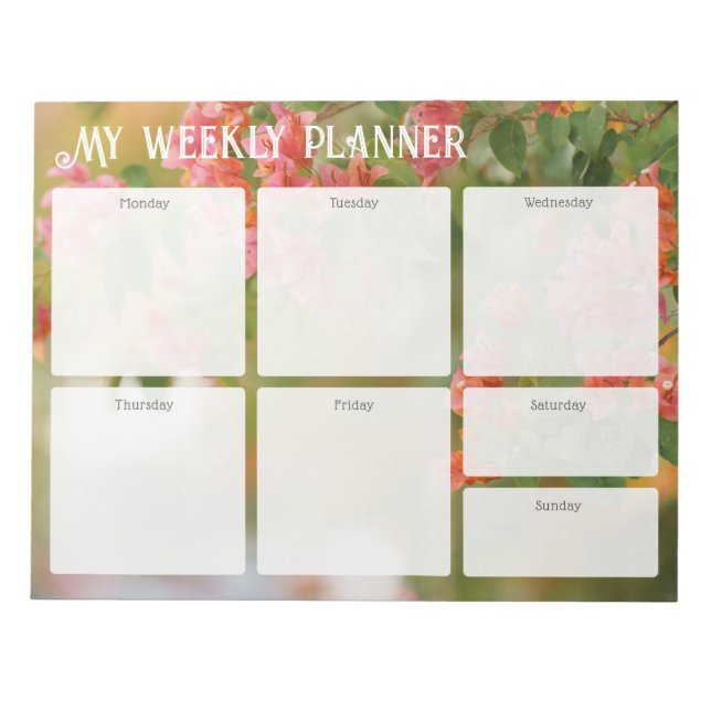 Romantic Summer Bougainvillea Weekly Planner Notizblock (Vorderseite)