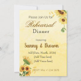 Romantic Sunflower Rustic Yellow Rehearsal Dinner Einladung