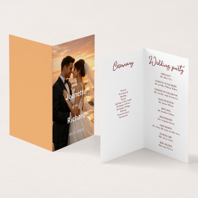 Romantic Sunset Beach Wedding Vows Program (Innenseite und Außenseite)