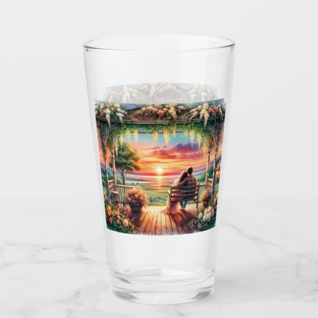 Romantic Sunset Porch View Illustration Glas (Vorderseite)