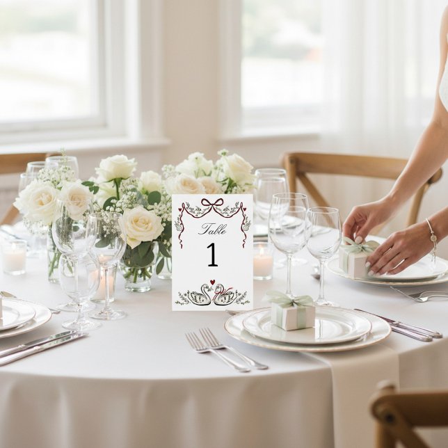 Romantic Swans & Bow Table Number card Tischnummer (Von Creator hochgeladen)