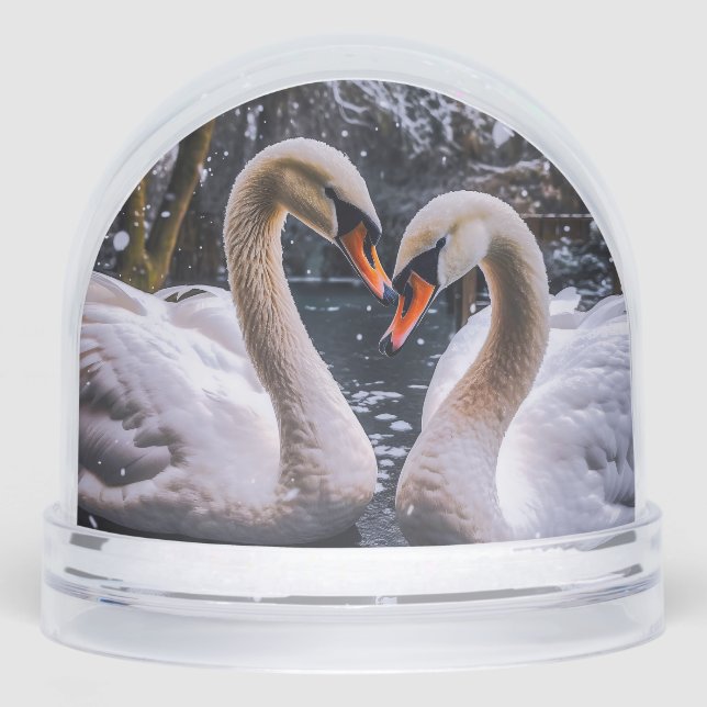 Romantic Swans in a Winter Wonderland Schneekugeln (Vorderseite)