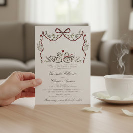 Romantic Swans with Hearts Woodland Wedding Card Einladung