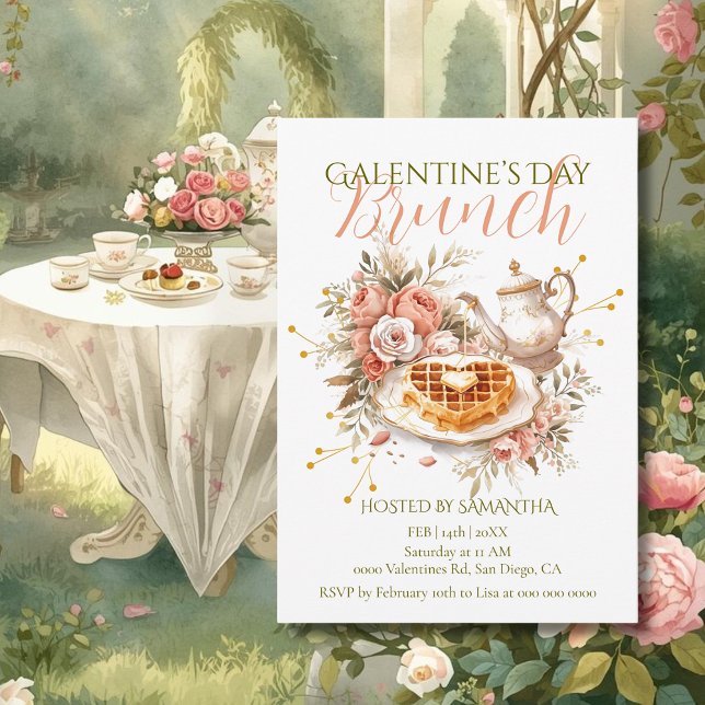 Romantic Tea Waffle Galentine Brunch Floral Charm Einladung (Von Creator hochgeladen)
