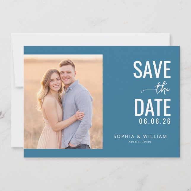 Romantic Teal Minimalist Photo Save The Date (Vorderseite)