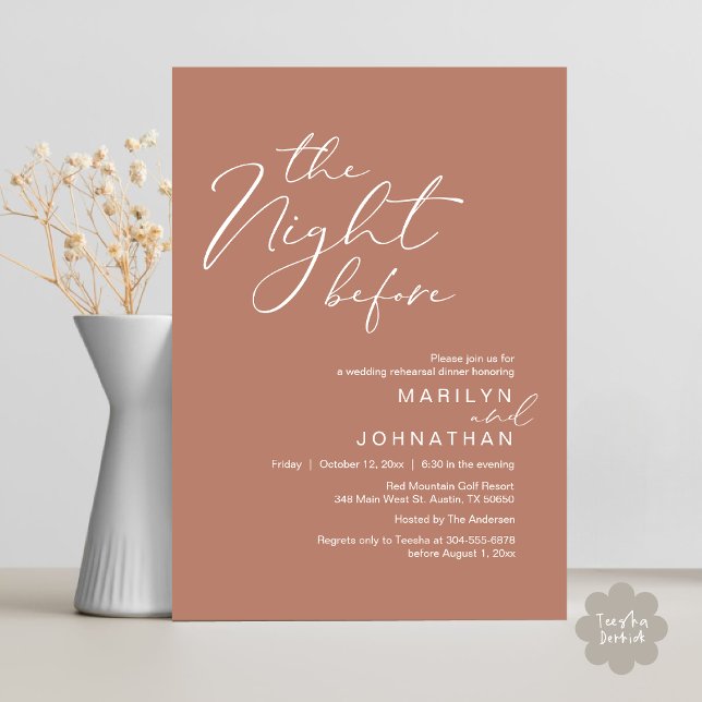 Romantic The Night Before Wedding Rehearsal Dinner Einladung (Romantic The Night Before Modern Wedding Rehearsal Dinner Invitation Card PDF Rustic Earthy Brown)