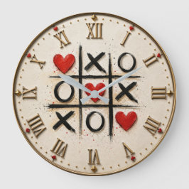 Romantic Tic Tac Toe Hearts Große Wanduhr