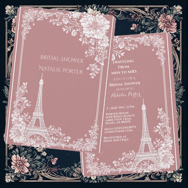 Romantic Traveling from Miss to Mrs Bridal Shower  Einladung (Romantic Traveling from Miss to Mrs Bridal Shower Invitation)