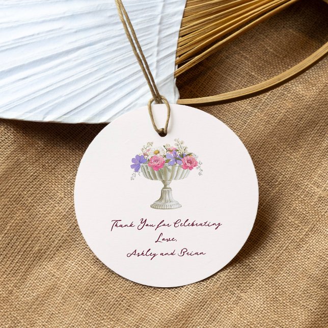 Romantic Tuscan Garden Urn with Flowers Wedding Geschenkanhänger (Von Creator hochgeladen)