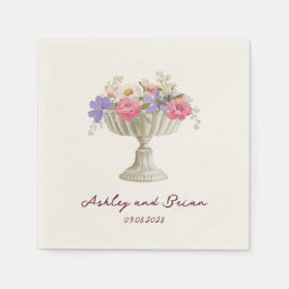 Romantic Tuscan Garden Urn with Flowers Wedding Serviette