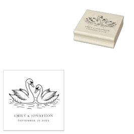 Romantic Two Swans In Love Wedding Gummistempel