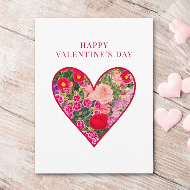 Romantic Valentine's Day - Love Pink Floral Heart Karte (Von Creator hochgeladen)