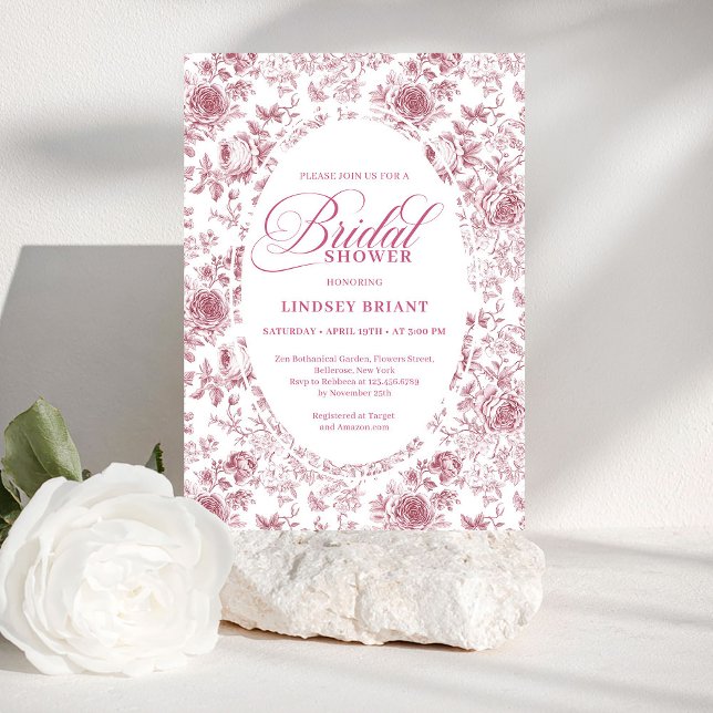 Romantic Velvet Rose Floral Toile Bridal Shower   Einladung (Romantic Velvet Rose Floral Toile Bridal Shower Invite)