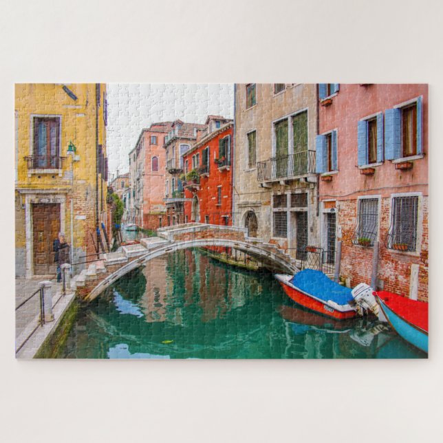 Romantic Venice bridge Kanal Reflektion, Italy Puzzle (Horizontal)
