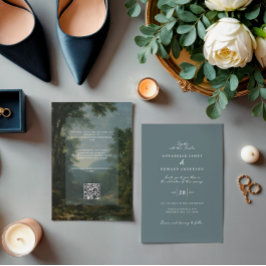 Romantic Vintage Botanical Dusty Blue tapestry Einladung