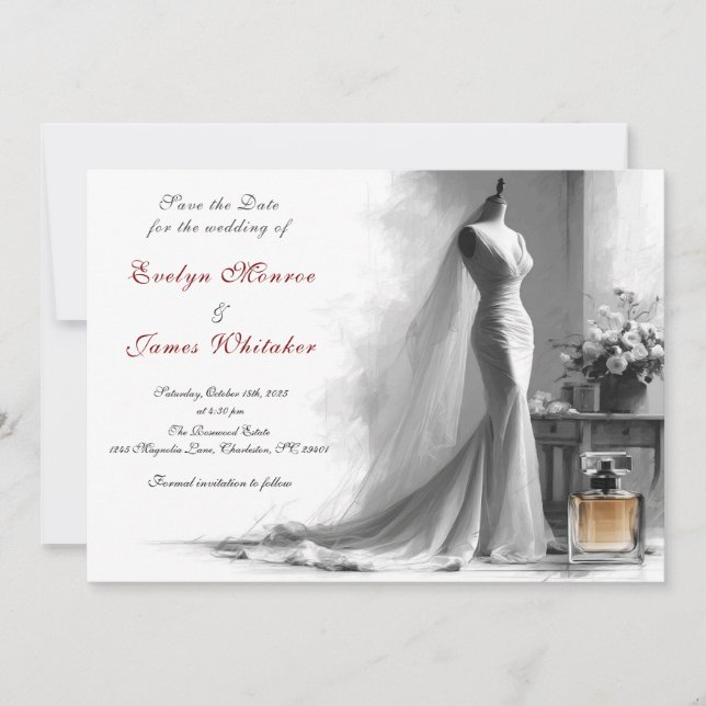 Romantic Vintage Bridal Wedding Save the date Einladung (Vorderseite)