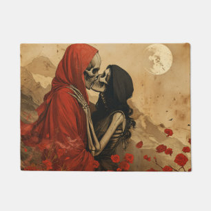 Romantic vintage Death Kiss Skeleton in love Fußmatte