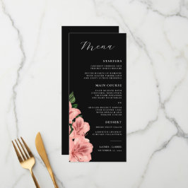 Romantic Vintage Floral Blush Pink Black Wedding Menükarte