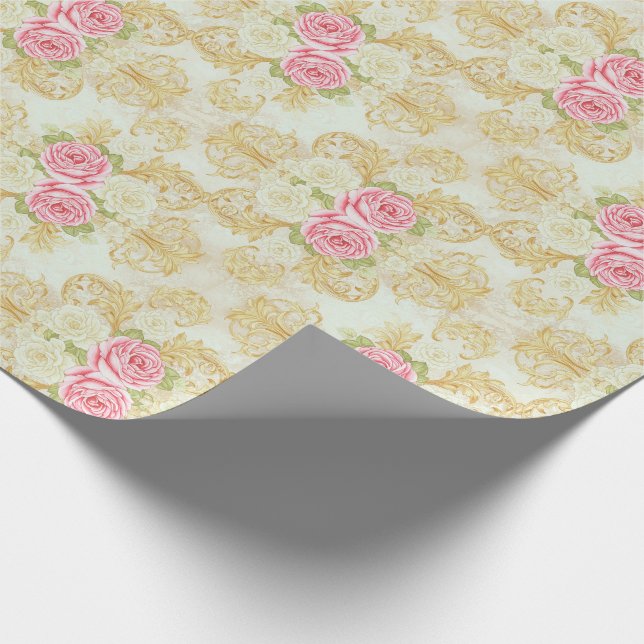 Romantic Vintage Rose and Gold Damask  Geschenkpapier (Ecke)
