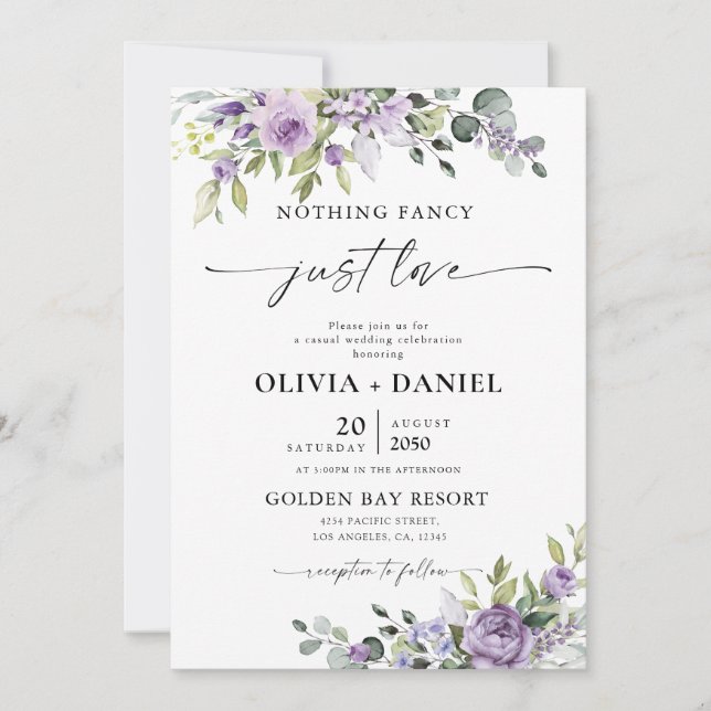Romantic Violet Flowers Wedding Invitation Einladung (Vorderseite)