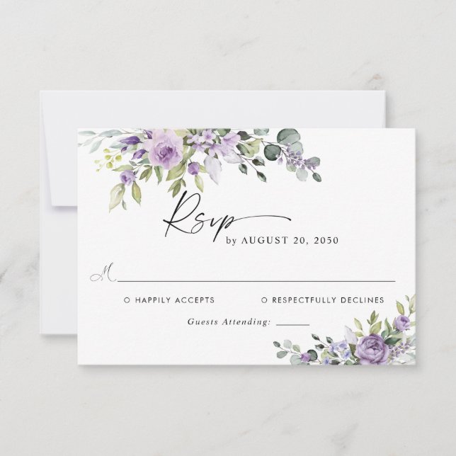 Romantic Violet Flowers Wedding RSVP Card Karte (Vorderseite)