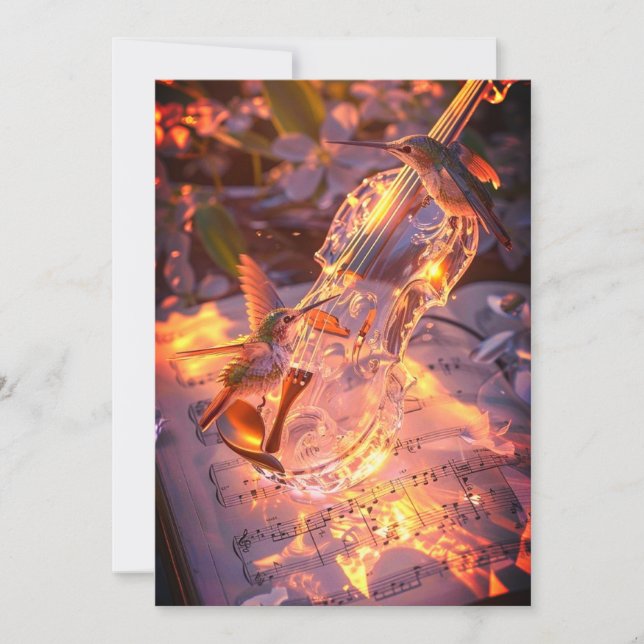 Romantic Violin & Bird Wedding Invitation | Music  Einladung (Vorderseite)