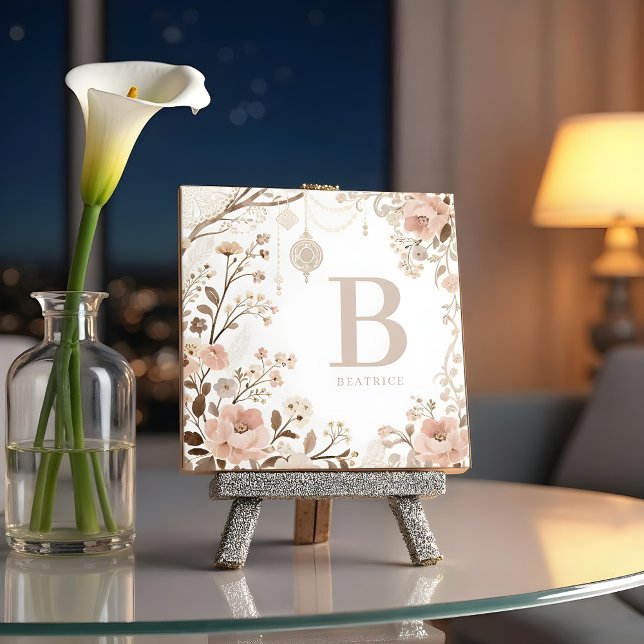 Romantic Watercolor Floral Filigree Design  Fliese (Exquisite Sophisticated Romantic Pastel Watercolor Floral Ceramic Tile Design.)