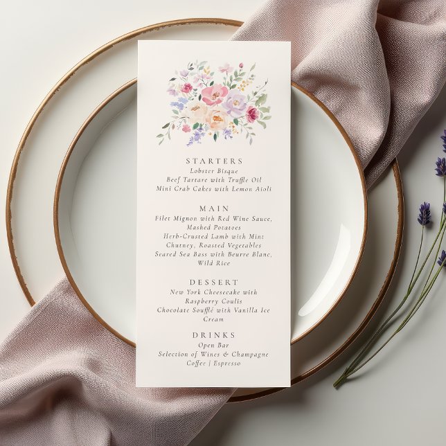 Romantic Watercolor Floral Wedding Menu Card Einladung (Von Creator hochgeladen)